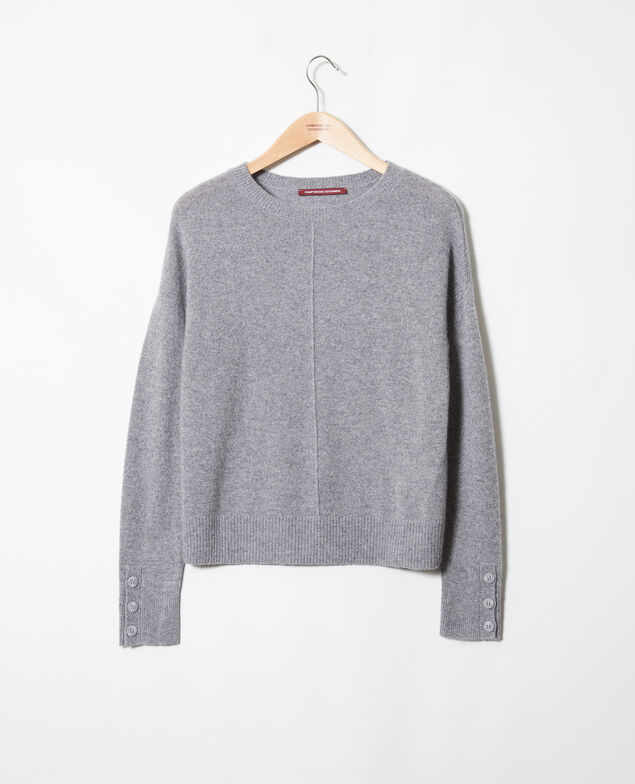 Jumper with buttons on the sleeves 100% cashmere Light grey