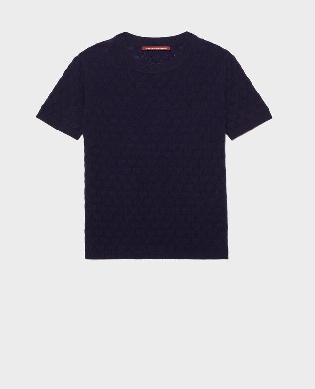 Round neck jumper, 100% Cashmere Maritime blue