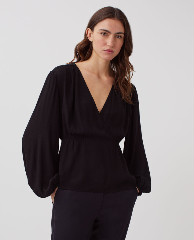 Silky wrap blouse H091 black beauty