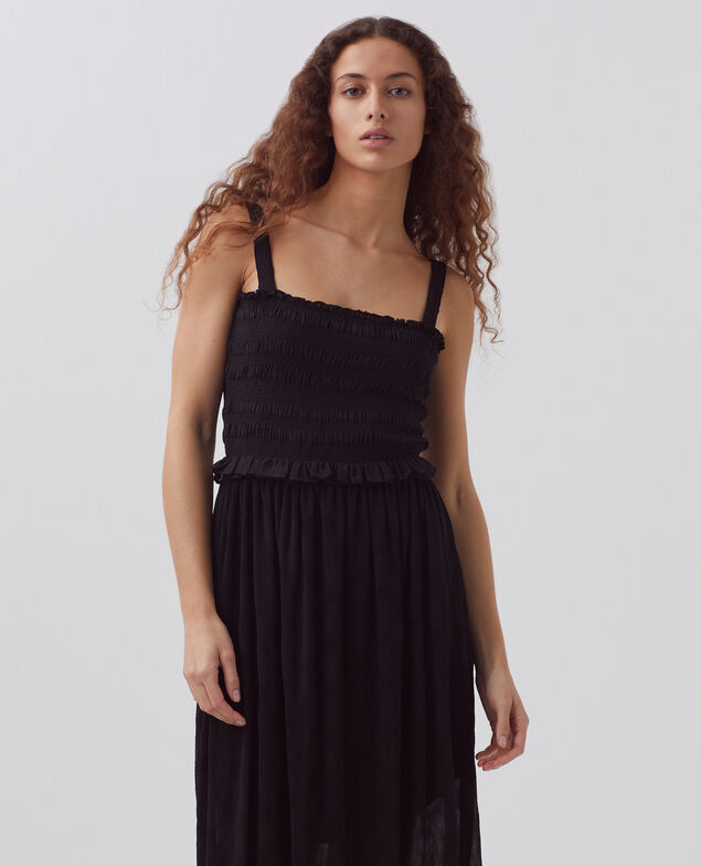 Silky smock maxi dress H091 black beauty