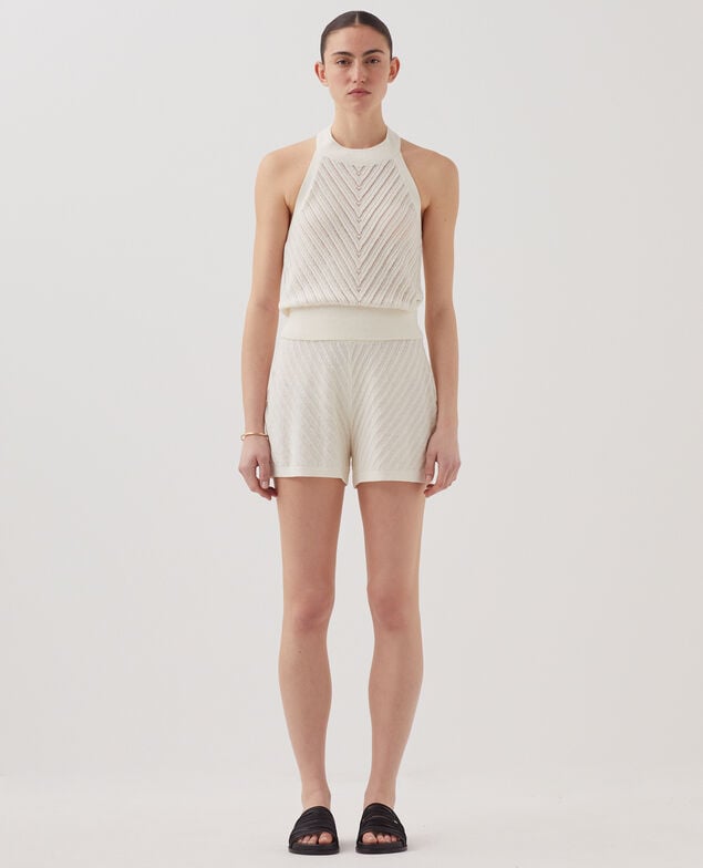 Textured knit shorts H011 eggnog