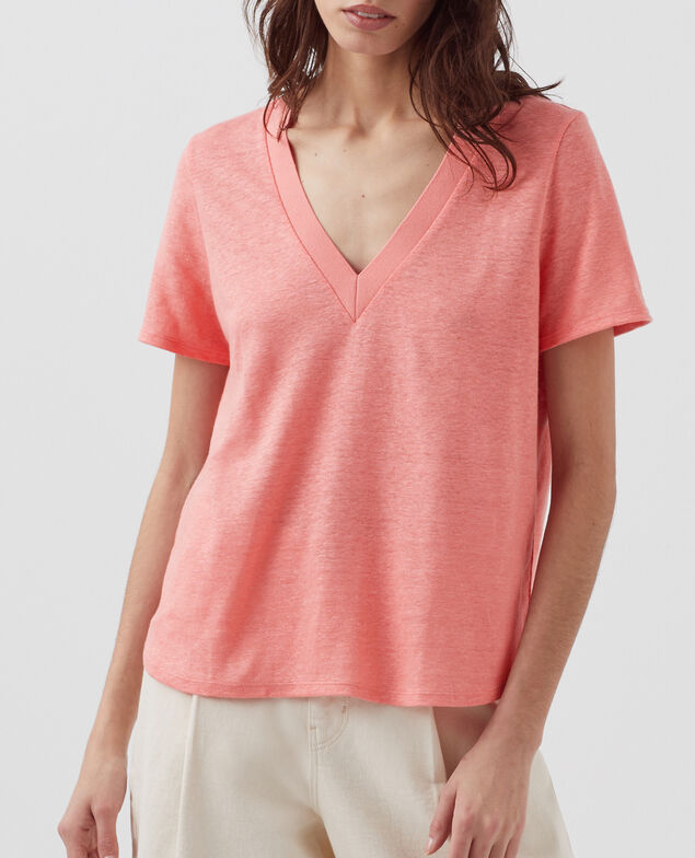 SARAH - Linen V-neck t-shirt H101 silver pink