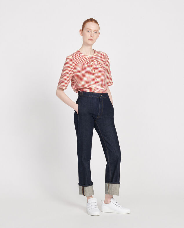 Linen blouse Vichy ketchup buttercream