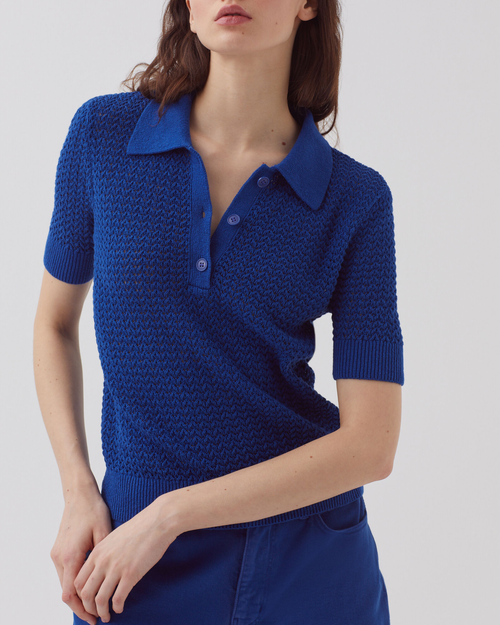 トップス COTTON NYLON CORD POLO COLLAER KNIT Short-sleeve polo jumper wisteria - Comptoir des Cotonniers