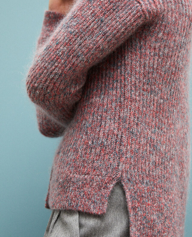 Flecked mohair cardigan Pompeian red/ultra green/off white