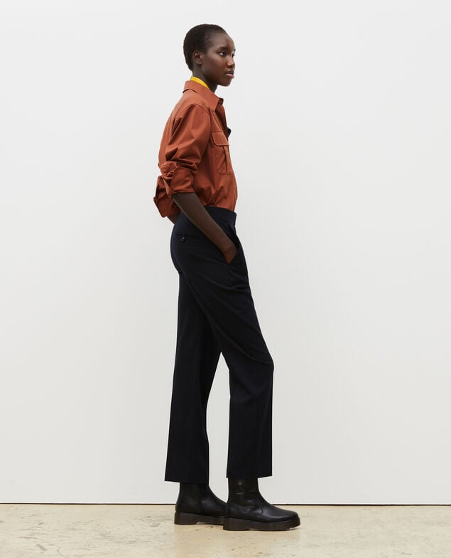 MARCELLE - Straight wool suit trousers Night sky