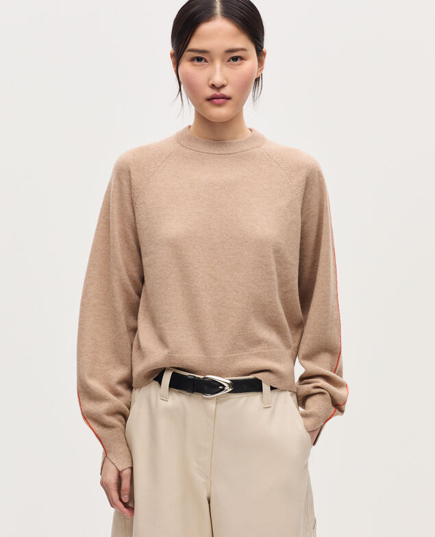 Round neck cashmere jumper K321 tan st pumpkin