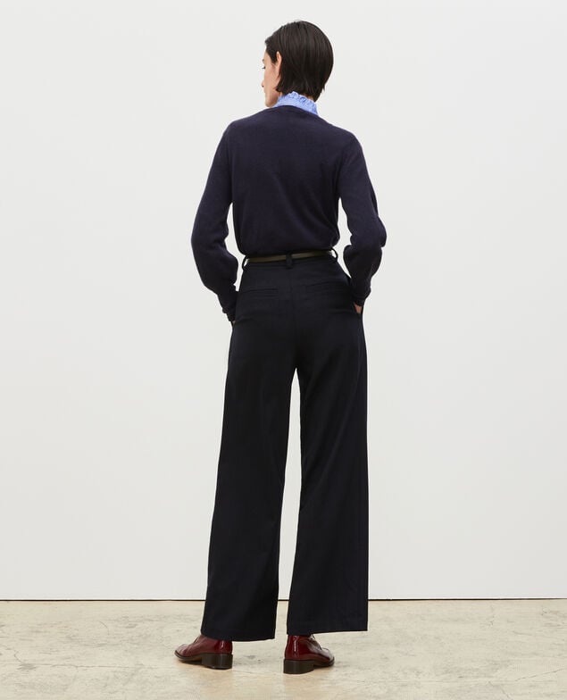 High waisted wide wool trousers YVONNE Stripes night sky