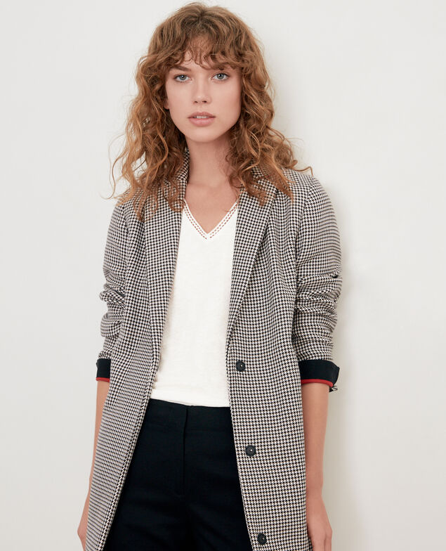 Houndstooth jacquard coat Red