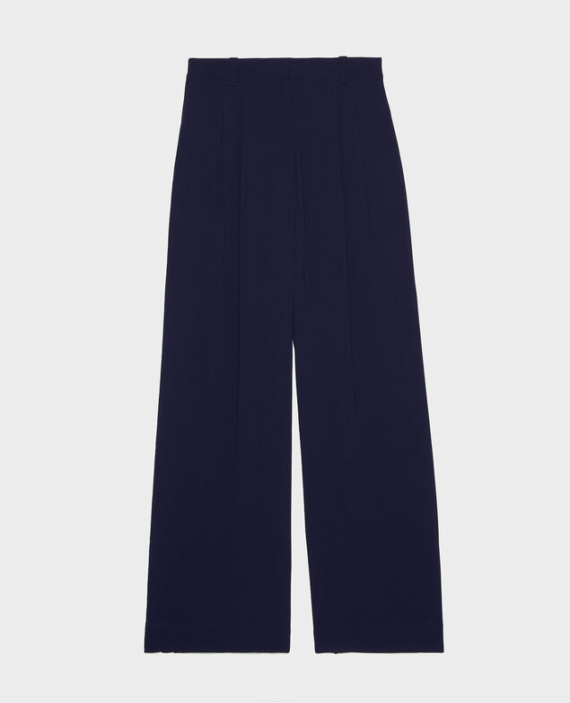 Wide and loose pleated trousers in viscose Maritime blue