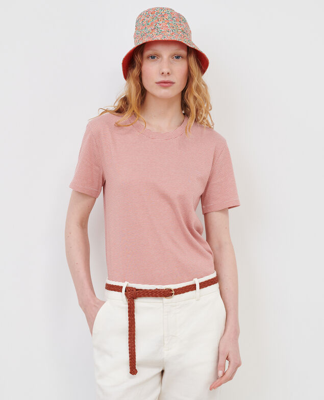 Round neck cotton t-shirt 120 stripes red