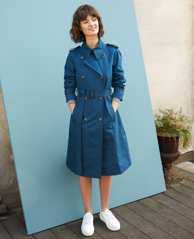 Mid-length trench coat Majolica blue