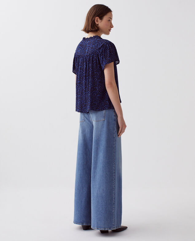 Short-sleeve Fluid blouse I662 batik navy