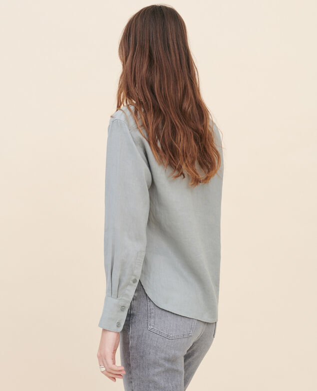 Collarless linen shirt 07 gray