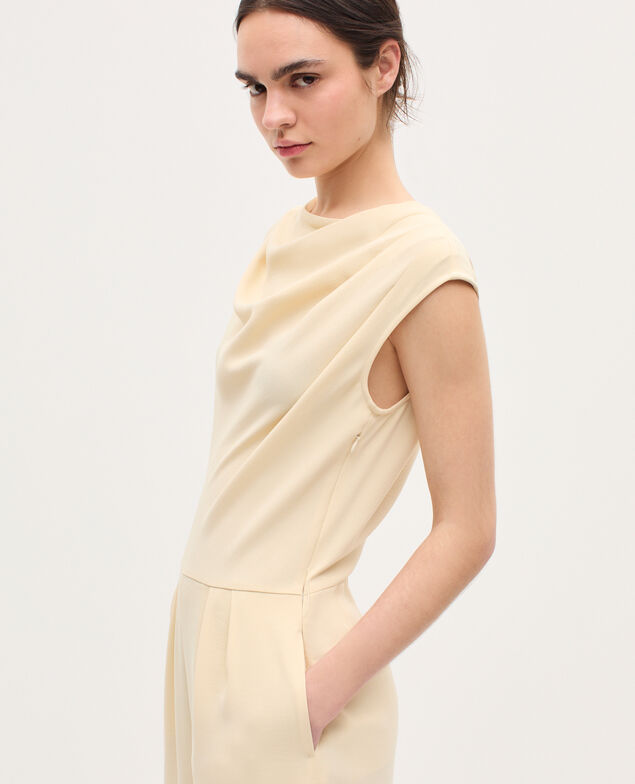 Silky crepe jumpsuit K300 ecru beige