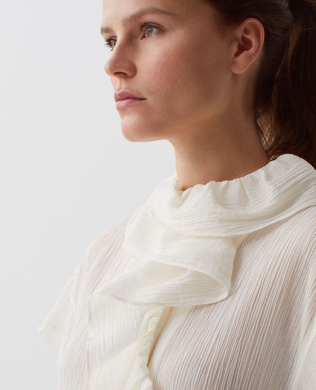Frilly pleated cotton blouse H303 white swan