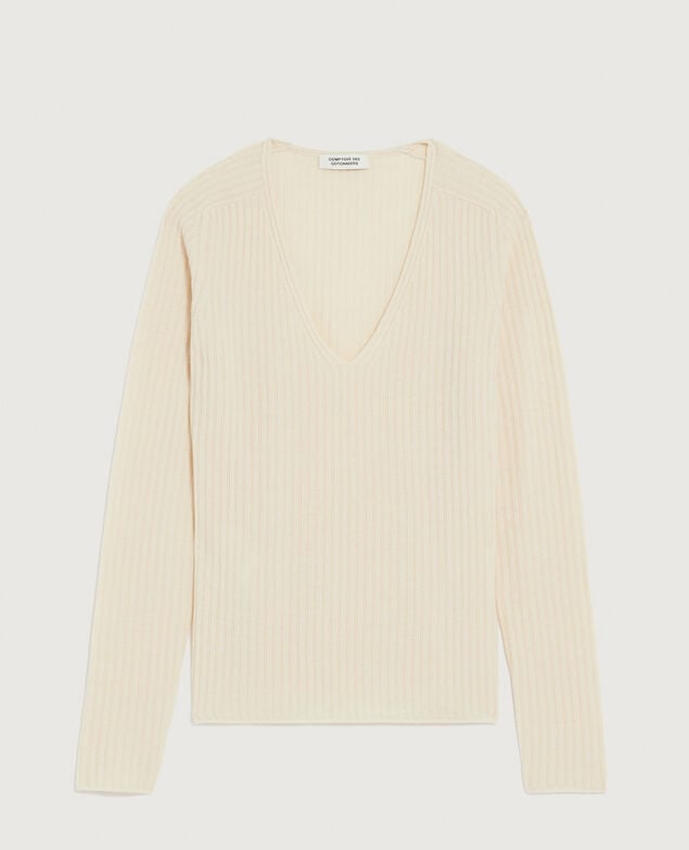 V-neck merino wool jumper K300 ecru beige