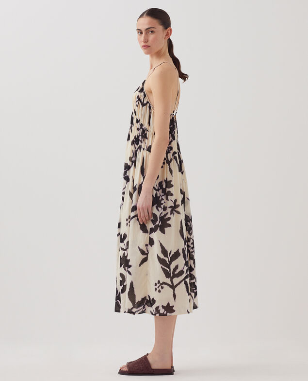 Cotton voile silky strappy maxi dress J304 blurry fl ecru