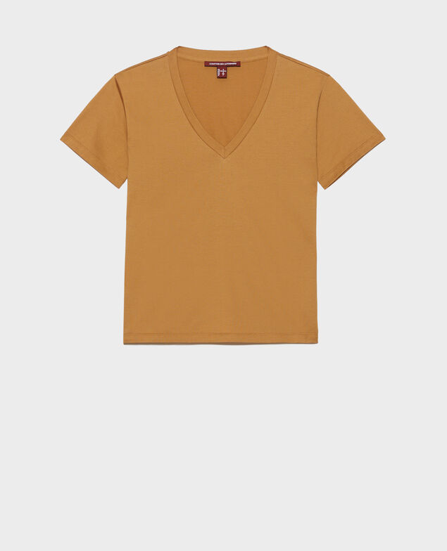 V-neck cotton t-shirt Latte