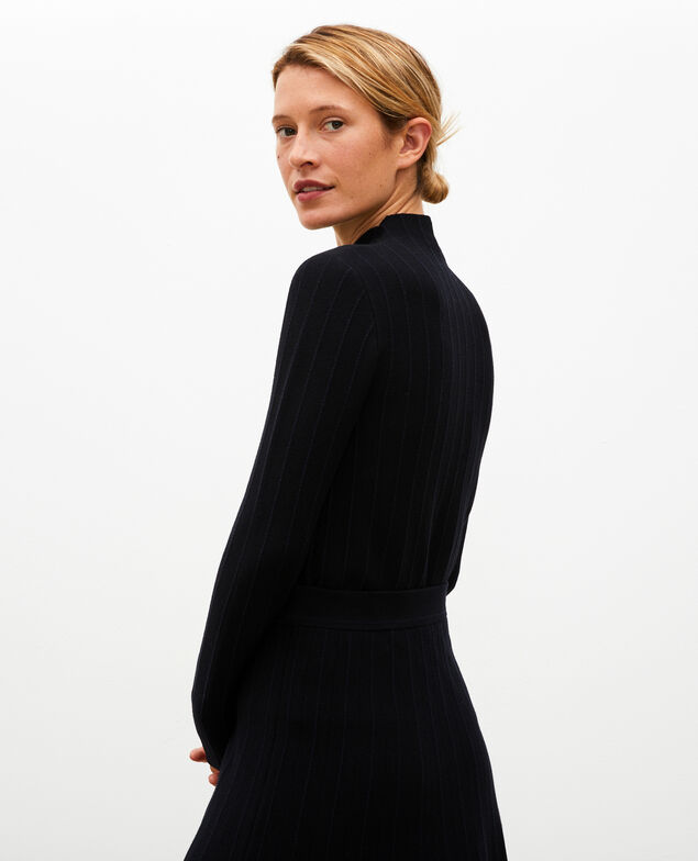Merino wool funnel neck jumper Black nightsky jacquard