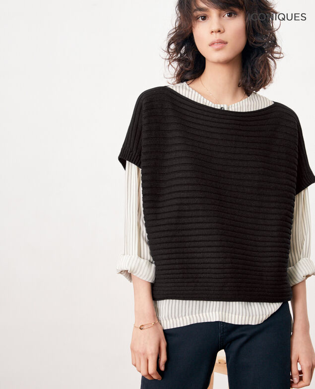 Short-sleeved seamless ribbed knit jumper Noir