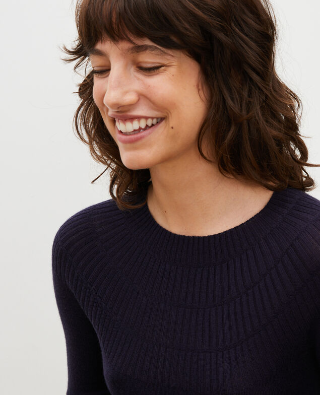 Round neck flared merino wool dress Night sky
