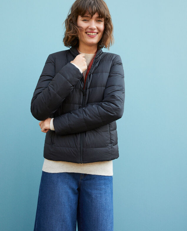 Reversible padded jacket with packable hood Black