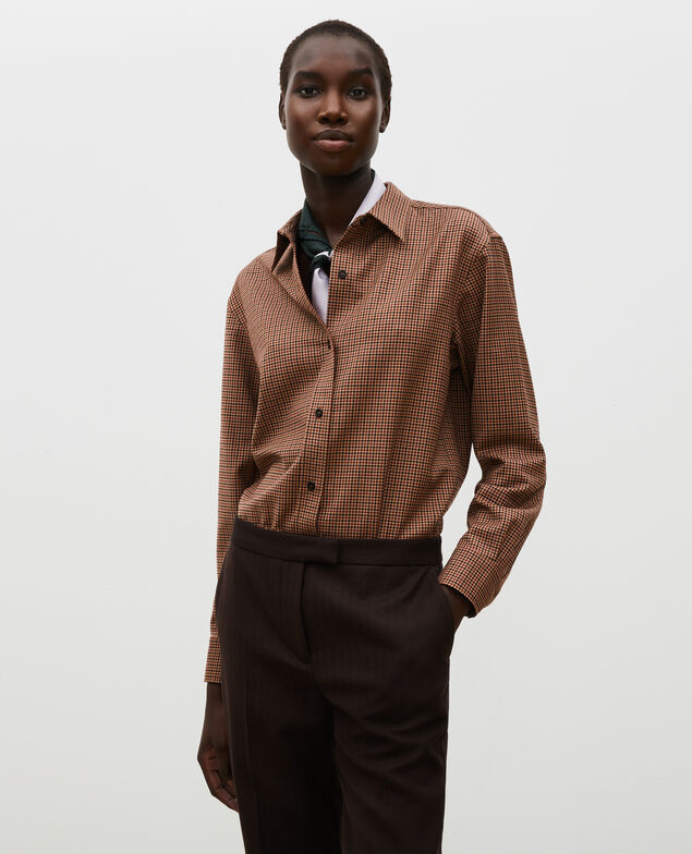 Fine wool boyfriend shirt Little check latte