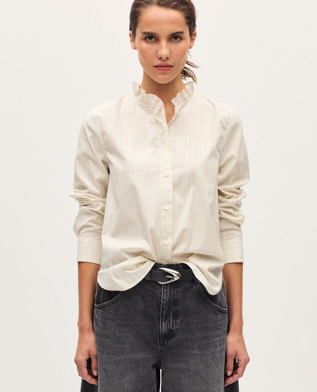 Ruffle neck shirt K013 st ecru black