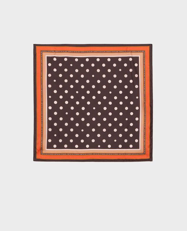 Polka dot square silk foulard Black coffee