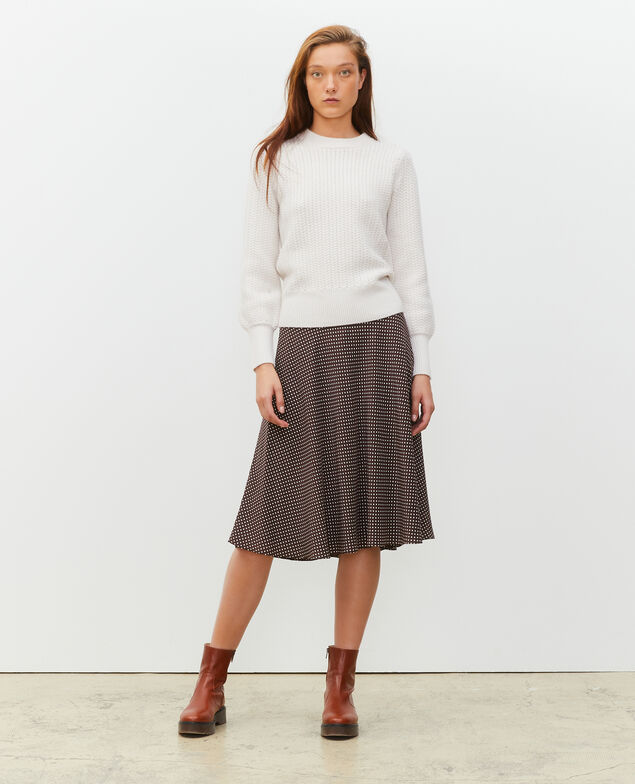 Cable knit round neck wool jumper Jet stream