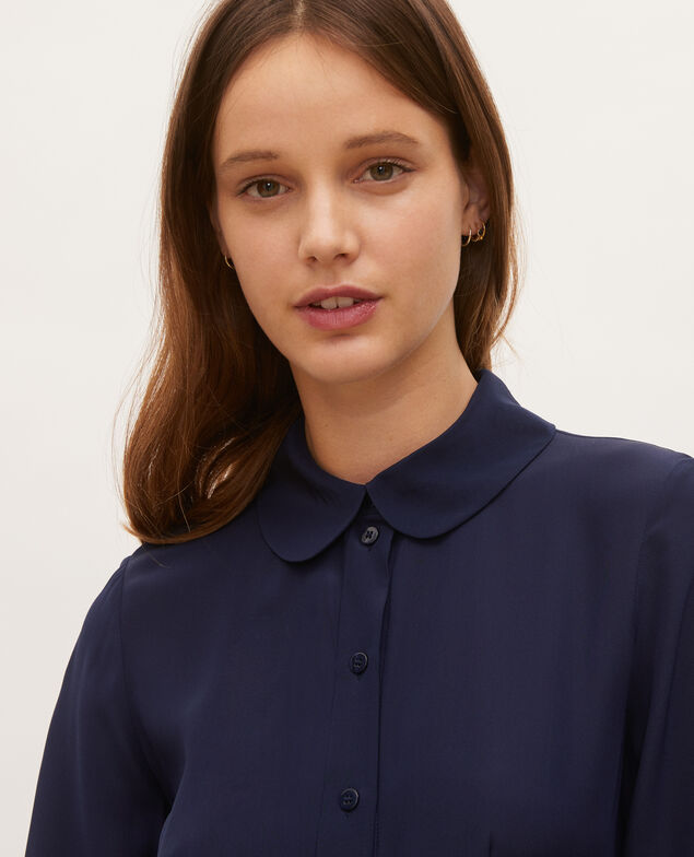 Round neck silk shirt dress with belt Maritime blue