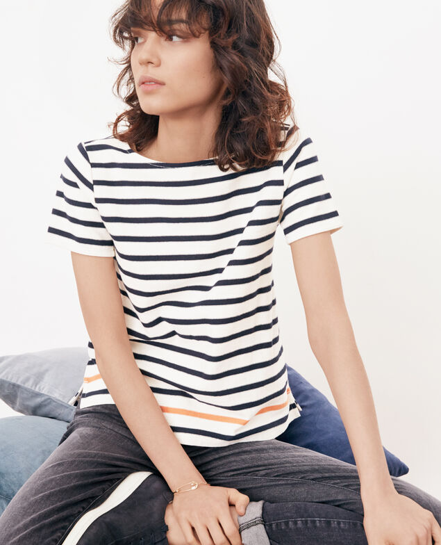 Striped T-shirt Kaolin/navy/tangerine
