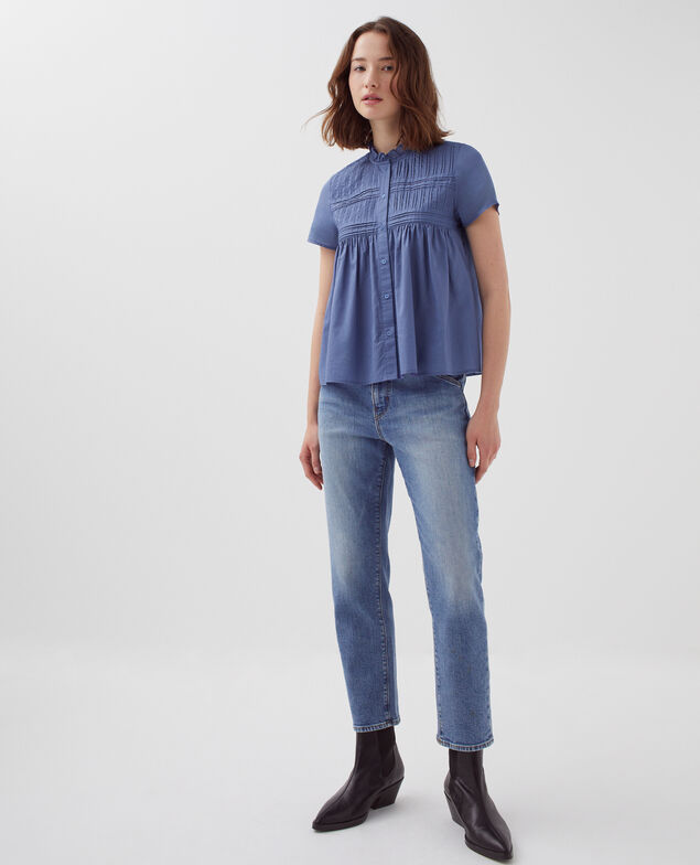 Short-sleeved blouse I640 gray blue