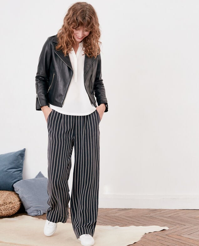 Loose flowing striped trousers Black/off white stripes