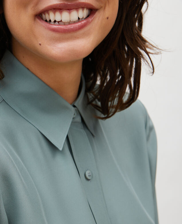  Long-sleeve silk men's shirt Chinois green