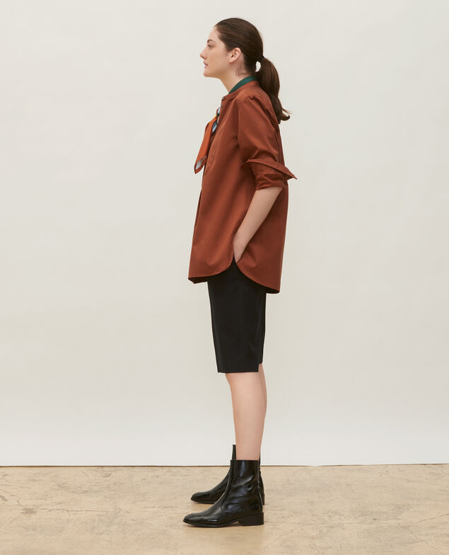  Oversize cotton shirt with bib front Tortoise shell