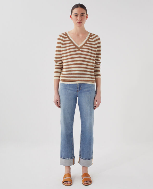 Linen V-neck jumper H321 thin gratinato