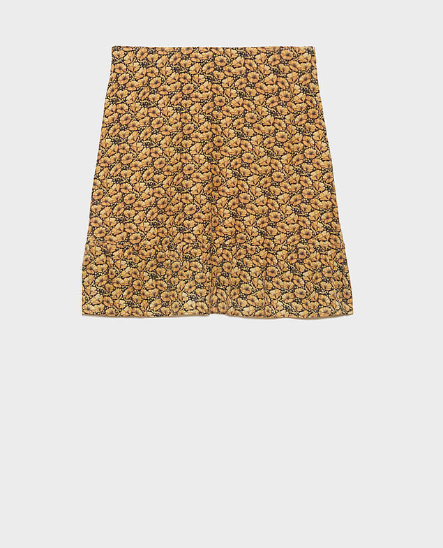 Printed silk mini skirt Print artdeco lemoncurry