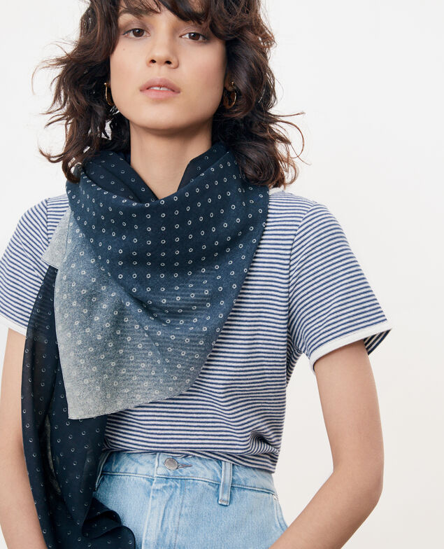 Printed scarf in cotton and silk Ring dots indigo