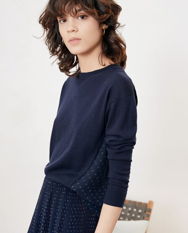 Bimaterial cardigan Ring dots marine