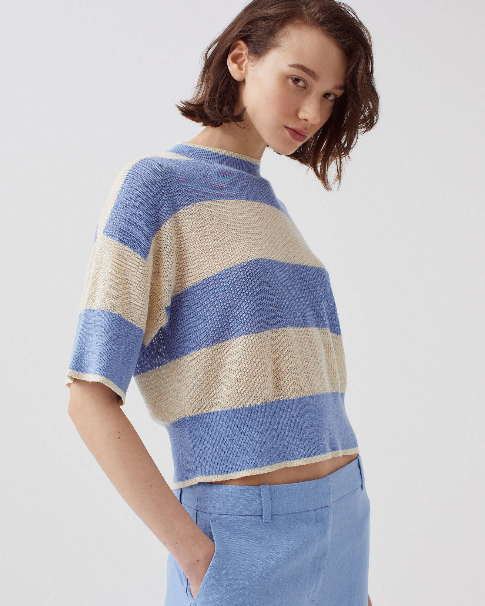 Short-sleeve cropped linen jumper large savoie - Comptoir