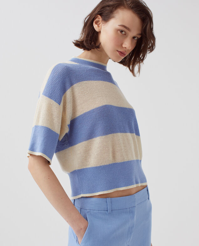 Short-sleeve cropped linen jumper H602 large savoie