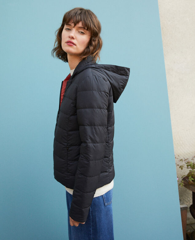 Reversible padded jacket with packable hood Black