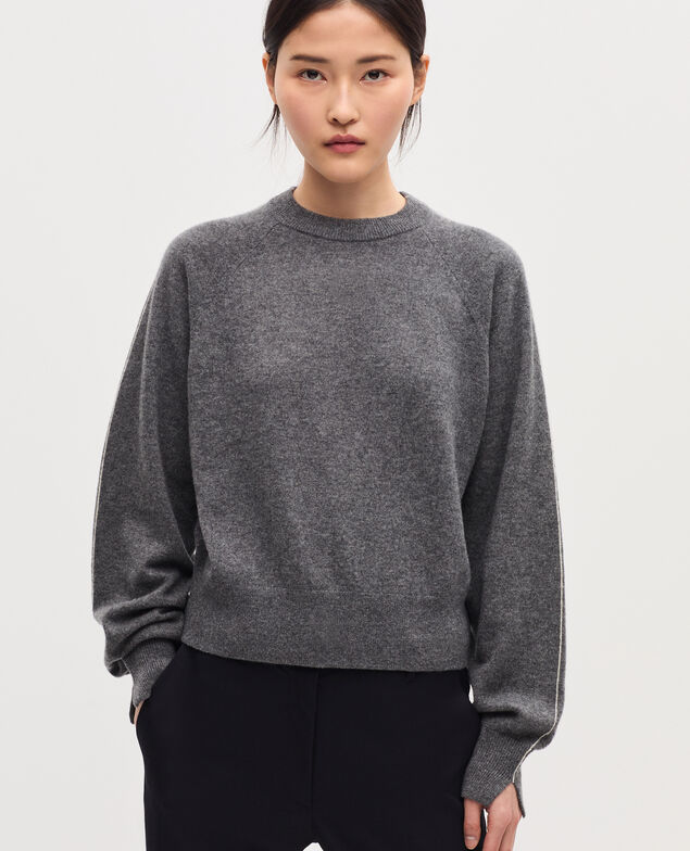 Round neck cashmere jumper K073 gray st ecru