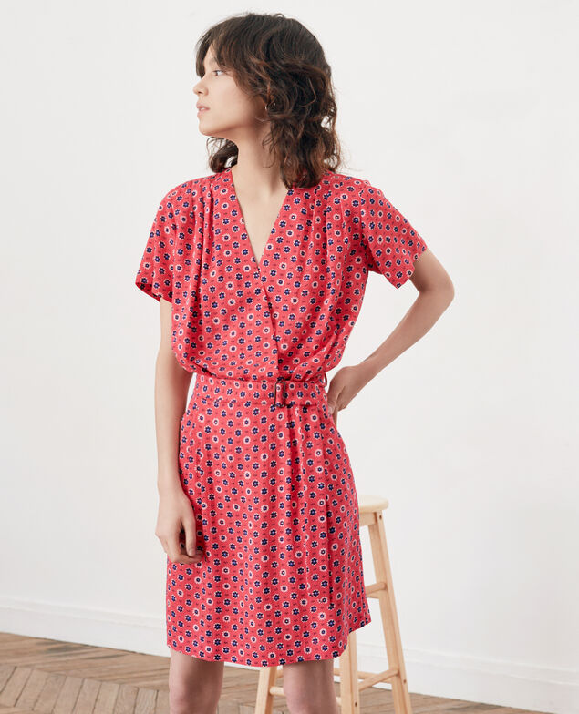 Printed dress with buckle Dandelion ultra pink