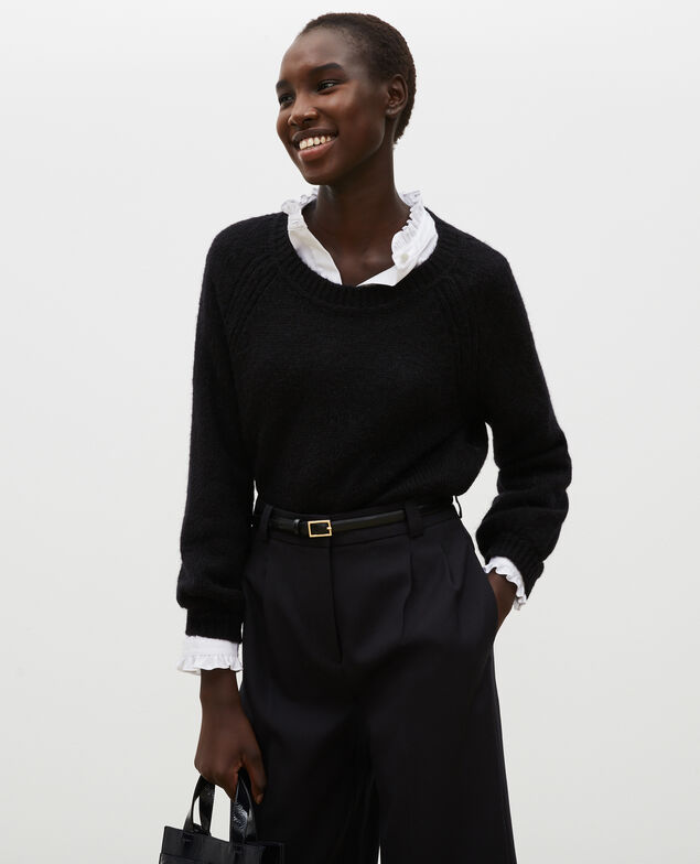 Loose boatneck wool jumper Black beauty