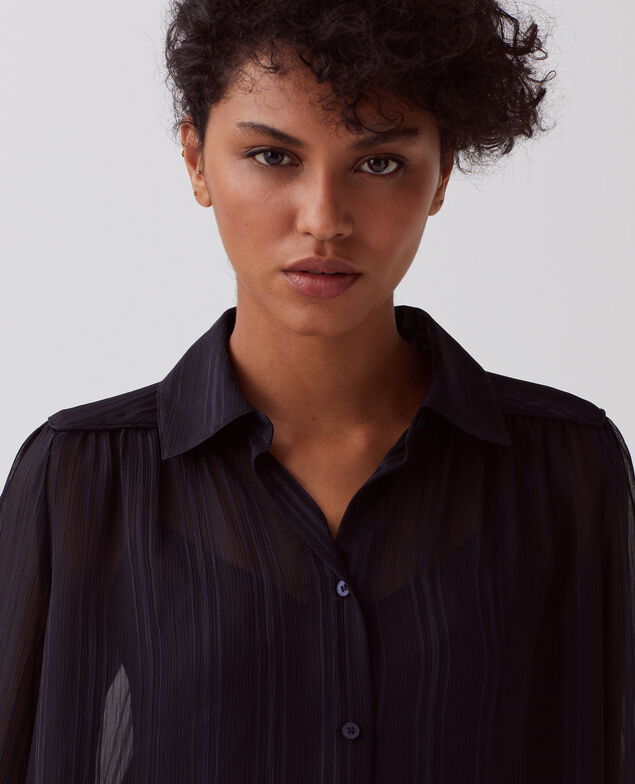 Long-sleeve silky shirt H695 night sky
