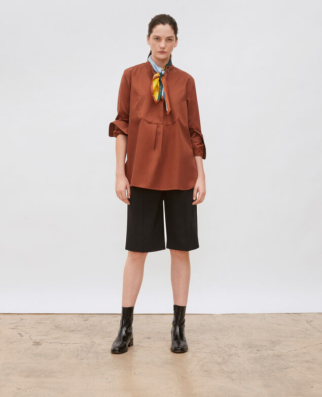  Oversize cotton shirt with bib front Tortoise shell
