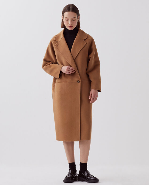 Double-sided long coat I340 toasted coconut